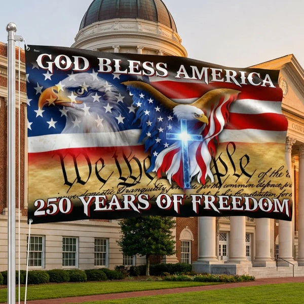 250 Years of Freedom Flag, We the People, God Bless America Grommet Flag 3-Day Shipping
