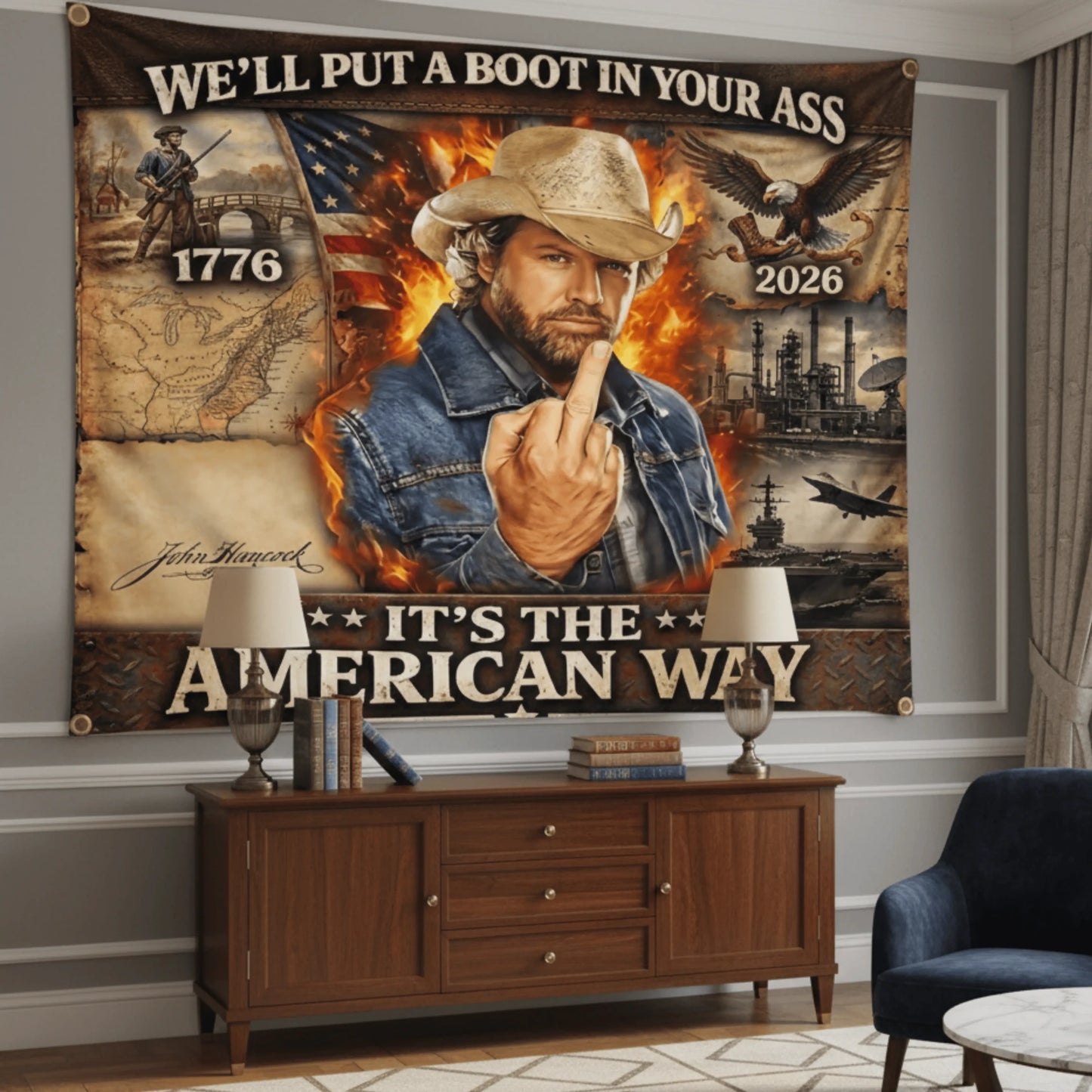 Toby Keith Red White And Blue Tapestry, We'll Put A Boot Tapestry Flag, Home Decor Decor Gift #241