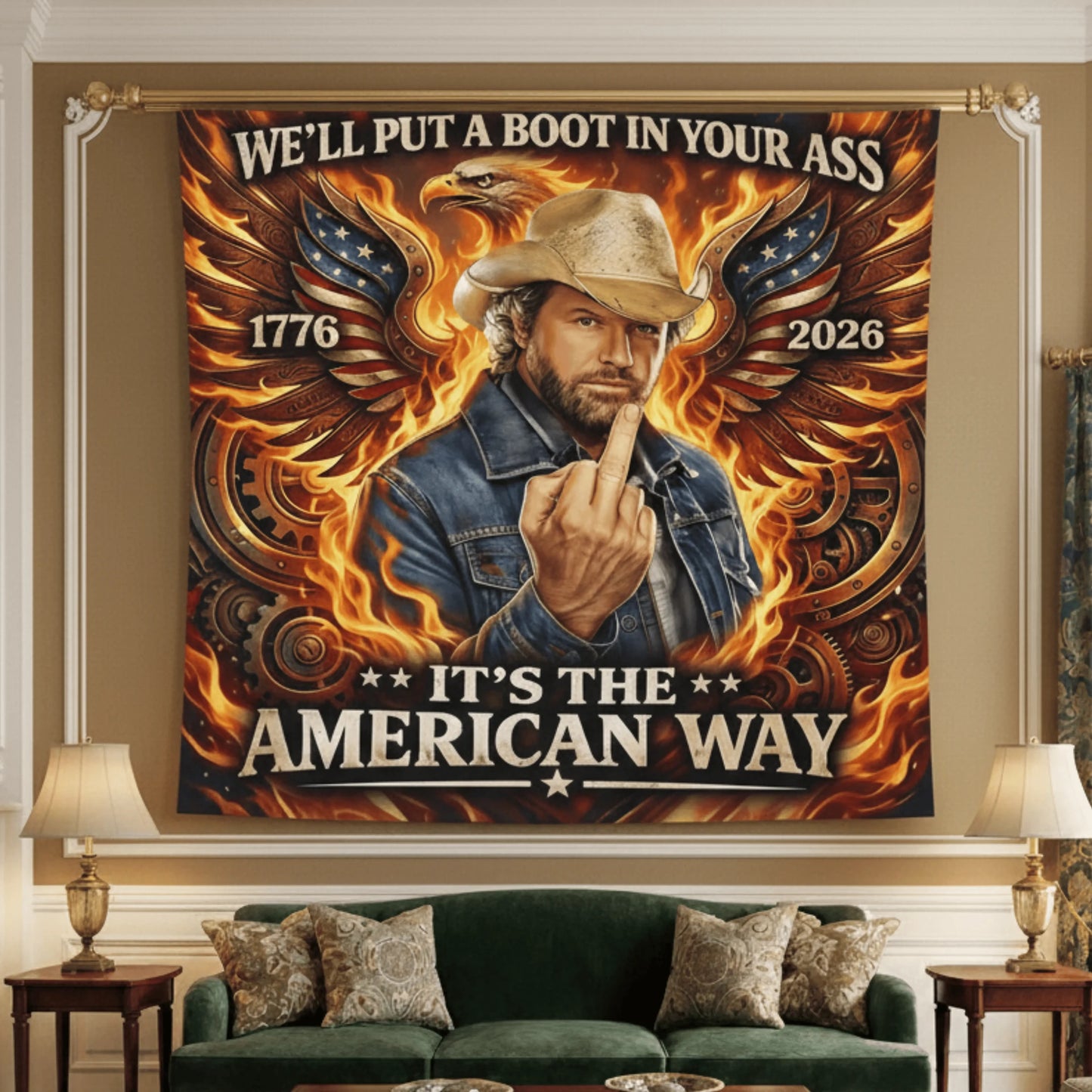 Toby Keith Red White And Blue Tapestry, We'll Put A Boot Tapestry Flag, Home Decor Decor Gift #241