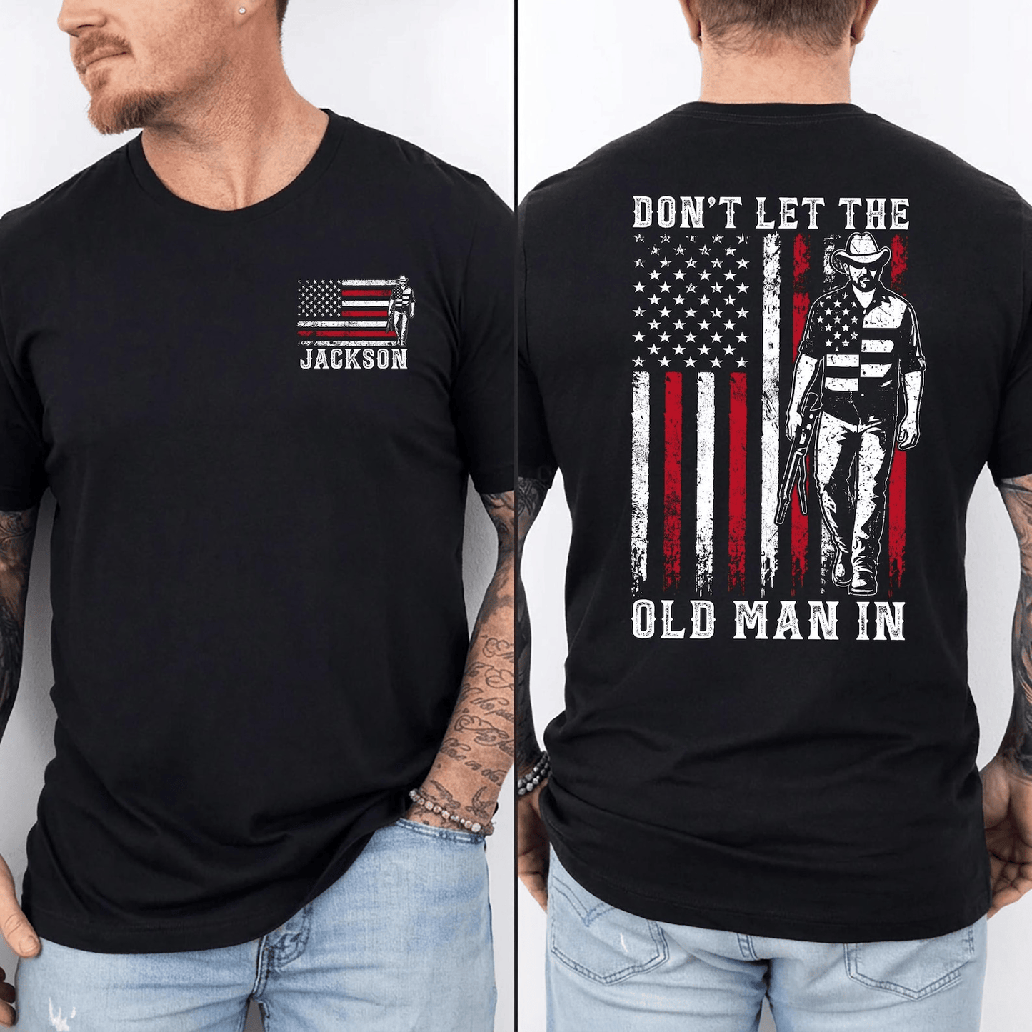 Custom Name Don't Let The Old Man T-Shirt, Toby Keith Cowboy Patriotic Tee, Country Music Legend Memorial Gift, Vintage American Flag Shirt for Men #241