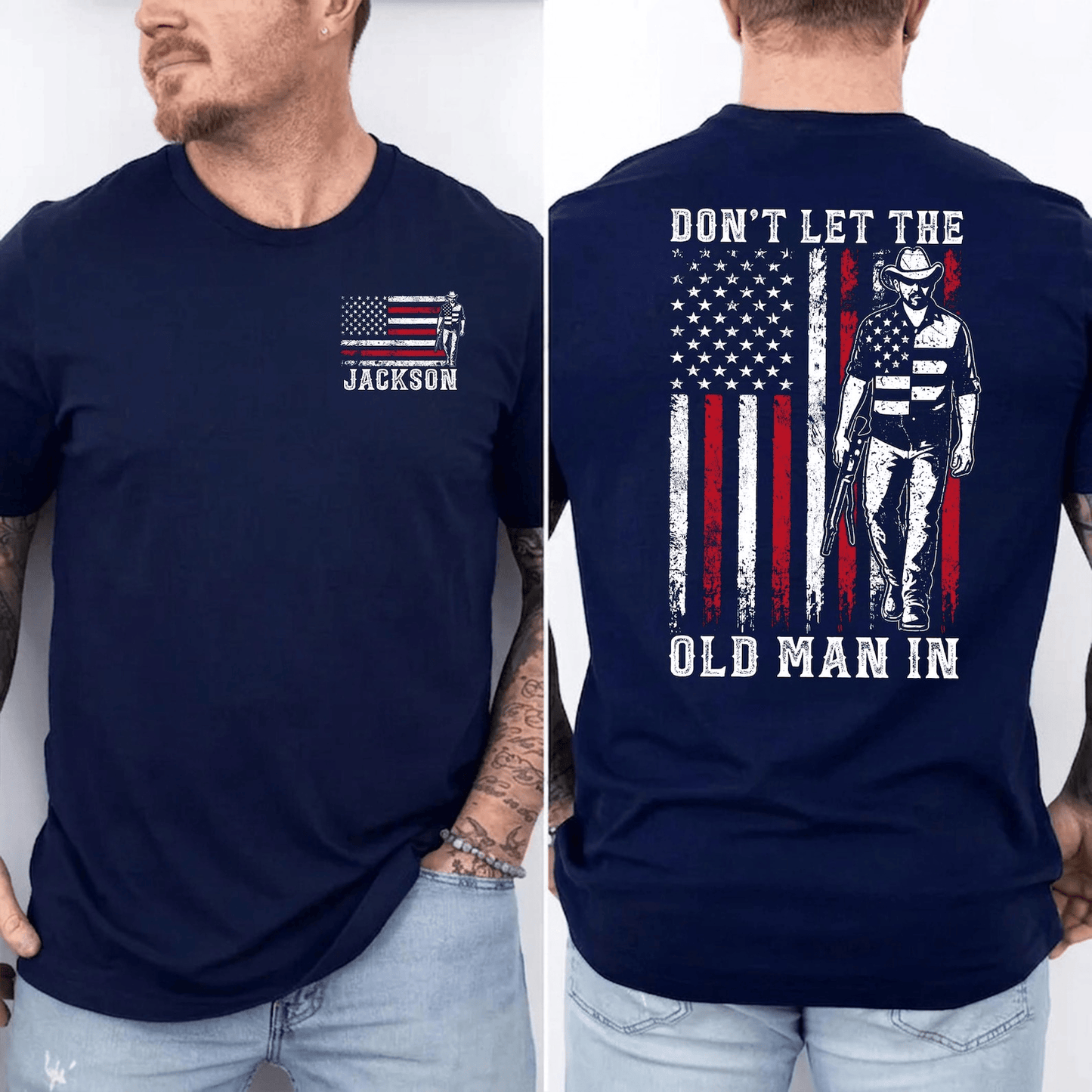 Custom Name Don't Let The Old Man T-Shirt, Toby Keith Cowboy Patriotic Tee, Country Music Legend Memorial Gift, Vintage American Flag Shirt for Men #241