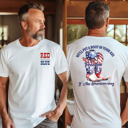 Toby Keith Courtesy of the Red, White and Blue T-Shirt – “We’ll Put a Boot In Your Ass” Patriotic Cowboy Boots Graphic Tee, American Freedom Country Music Fan Shirt, Unisex Gift, #240