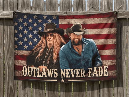 Outlaws Never Fade Tapestry Flag, David Allen Coe & Toby Keith Flag, Outlaw Country Music Fan Gift #241