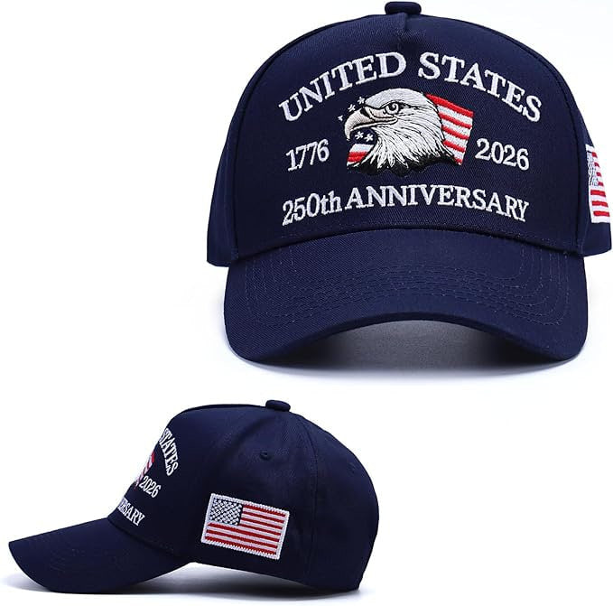 250th Anniversary Patriotic Baseball Cap (1776-2026) Embroidered USA Hat, Adjustable Unisex Bicentennial Gift #35