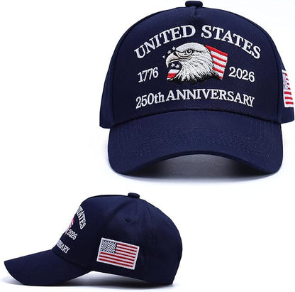 250th Anniversary Patriotic Baseball Cap (1776-2026) Embroidered USA Hat, Adjustable Unisex Bicentennial Gift #35