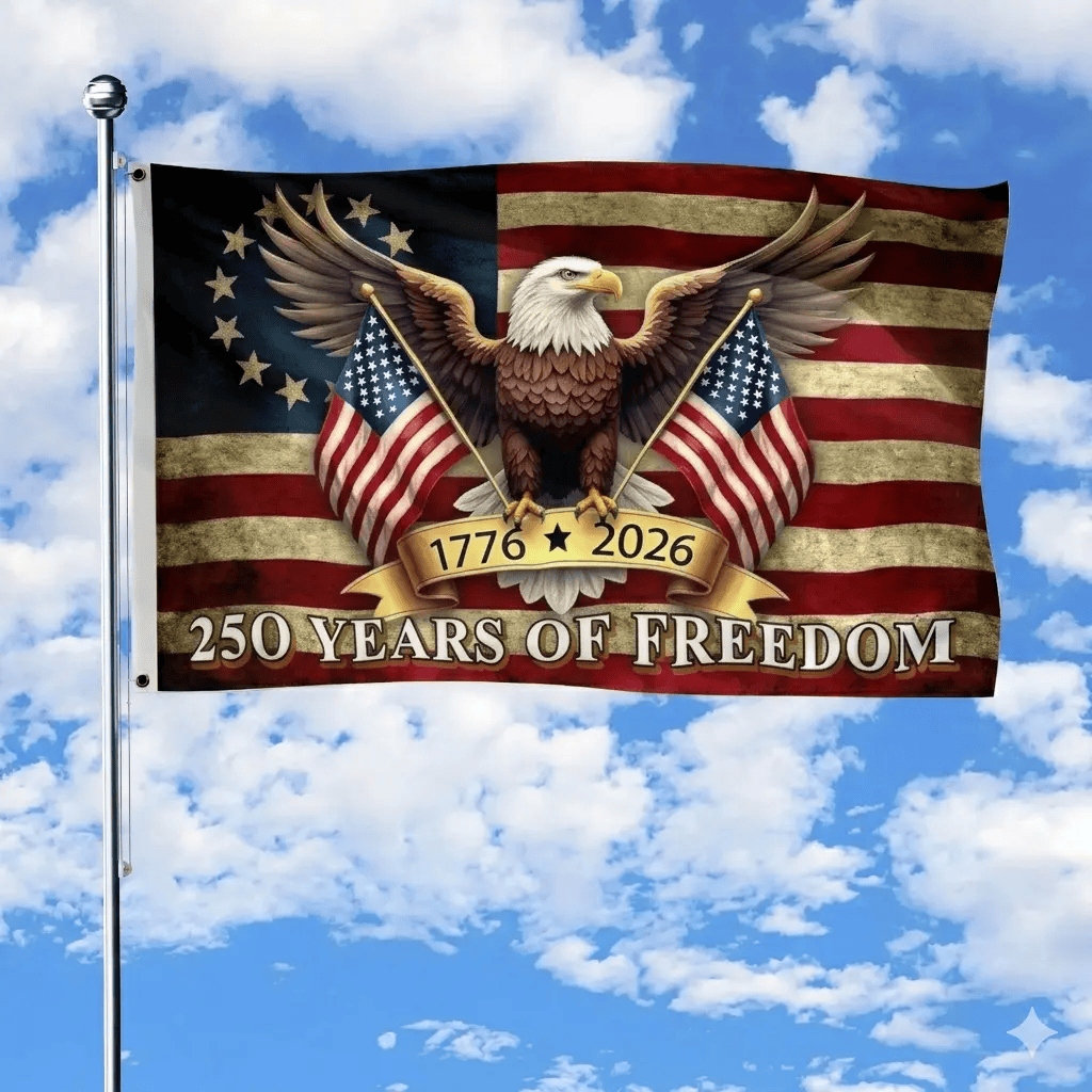 250th Anniversary American Flag, 1776-2026 USA 250 Years of Freedom Flag, Made from 100% Polyester with Brass Grommets Fade Resistant, Indoor Outdoor Patriotic Eagle 4th of July Decoration #241