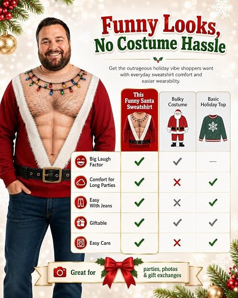 Ugly Christmas Sweater Hairy Chest, Funny 3D Hairy Chest Santa Sweatshirt