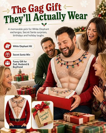 Ugly Christmas Sweater Hairy Chest, Funny 3D Hairy Chest Santa Sweatshirt