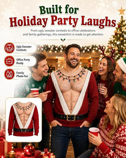 Ugly Christmas Sweater Hairy Chest, Funny 3D Hairy Chest Santa Sweatshirt