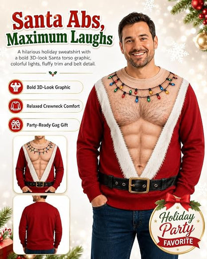 Ugly Christmas Sweater Hairy Chest, Funny 3D Hairy Chest Santa Sweatshirt
