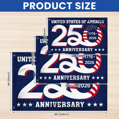 Patriotic 250th Anniversary 1776 2026 United States of America Semiquincentennial Grommet Flag 3-Day Shipping