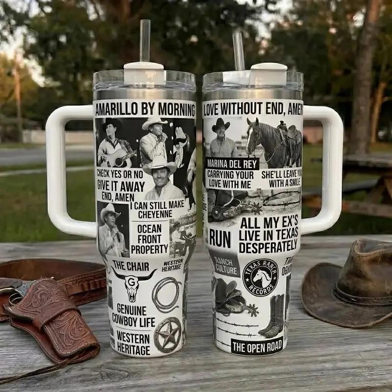 Geroge Strait Tumbler, Vintage King Of Country Music Strait 2 Sides 40oz Tumbler, Country Music Tumbler #180